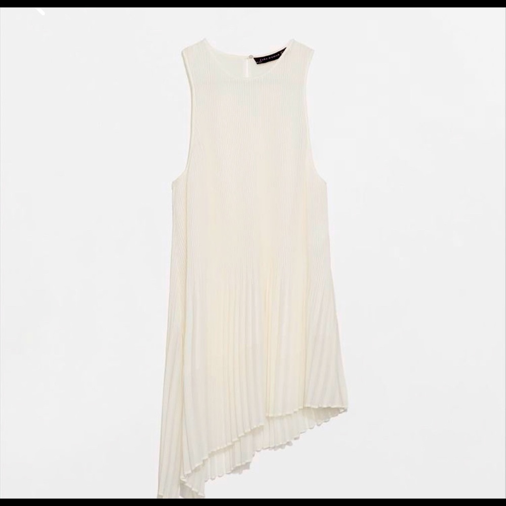 Zara Woman White Asymmetrical Pleated Top